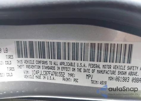 2015 Jeep Cherokee Latitude из США, поврежденный, VIN 1C4PJLCB7FW781552